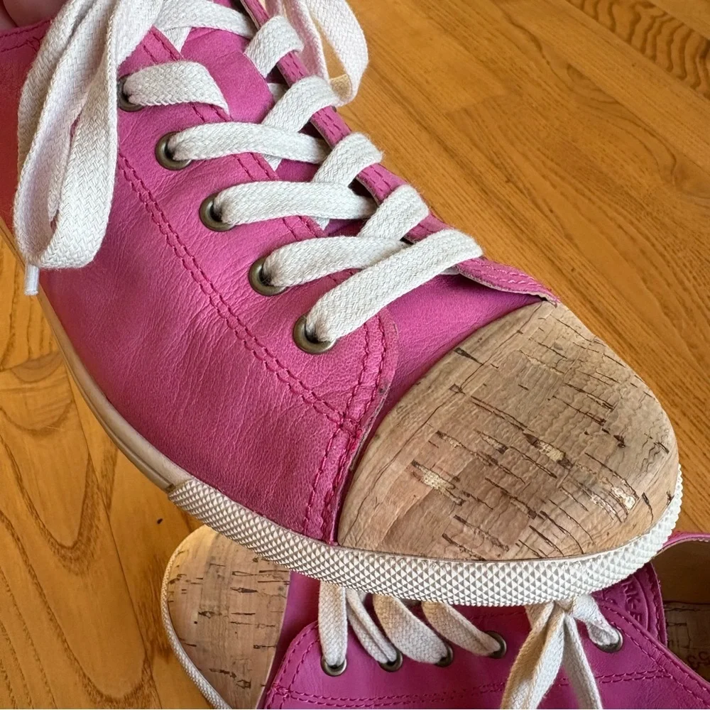 KORK-EASE PINK shoes LEATHER SNEAKERS CORK funky womens SIZE 9 tan brown lace up